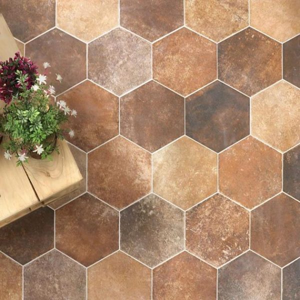 Commercial Floor | 1 sq. ft. Terra Pompeii Marron Brown 8″ Hexagon Matte Porcelain Tile Marron Bathroom Bathroom