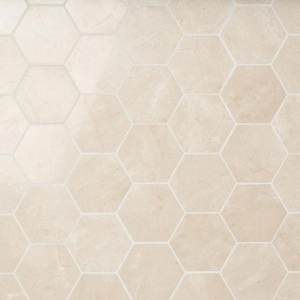 Crema Marfil | 1 sq. ft. Crema Marfil Beige 4″ Hexagon Polished Mosaic Tile 4 Stone 4