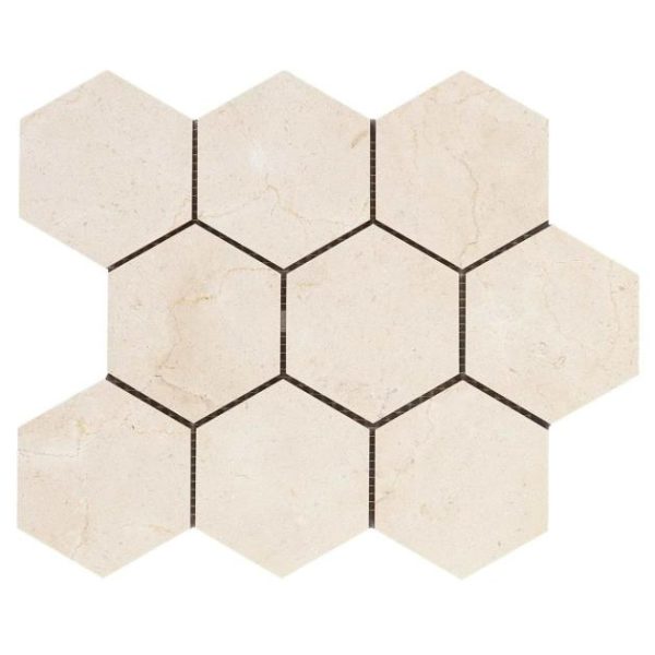 Crema Marfil | 1 sq. ft. Crema Marfil Beige 4″ Hexagon Polished Mosaic Tile 4 Stone 4