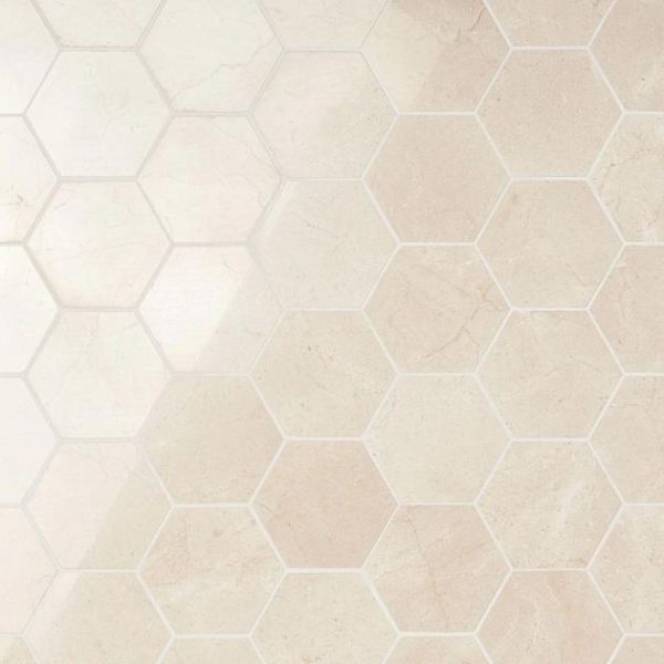 Crema Marfil | 1 sq. ft. Crema Marfil Beige 4″ Hexagon Polished Mosaic Tile 4 Stone 4