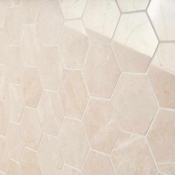 Crema Marfil | 1 sq. ft. Crema Marfil Beige 4″ Hexagon Polished Mosaic Tile 4 Stone 4