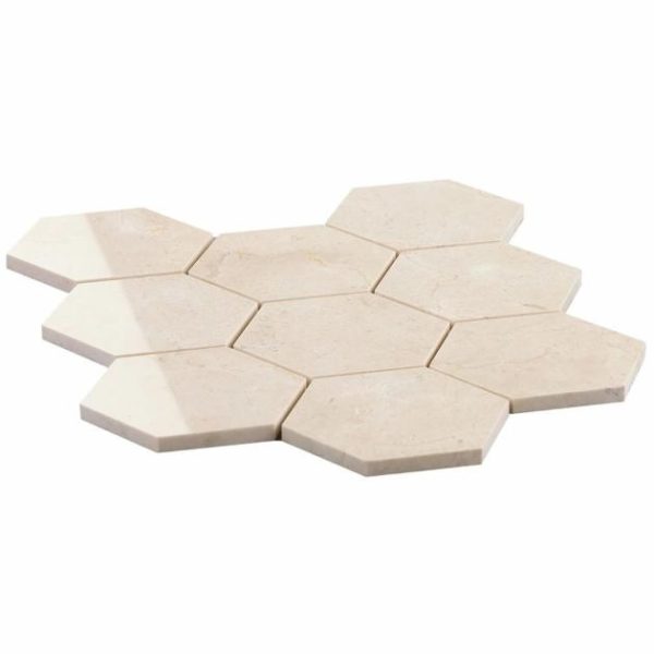 Crema Marfil | 1 sq. ft. Crema Marfil Beige 4″ Hexagon Polished Mosaic Tile 4 Stone 4