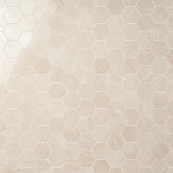 Crema Marfil | 1 sq. ft. Crema Marfil Beige 4″ Hexagon Polished Mosaic Tile 4 Stone 4