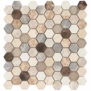 Crema Marfil | 1 sq. ft. Esker Windrift 1″ Hexagon Marble & Glass Tile Windrift Hexagon Crema Marfil Crema Marfil