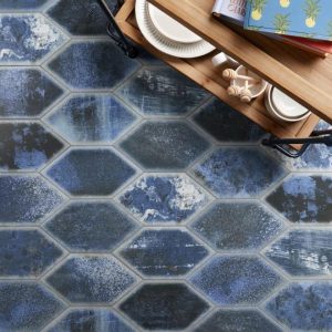 Floor Tiles | 1 sq. ft. Adorno Hexagon Blue 7×13 Matte Porcelain Tile Blue Bathroom Bathroom