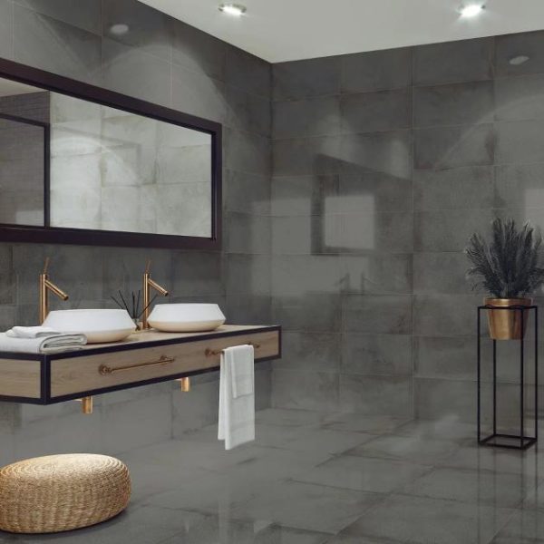 Floor Tiles | 1 sq. ft. Angela Harris Flatiron Graphite 12×24 Semi-Polished Porcelain Tile Graphite Semi-Polished Bathroom Bathroom