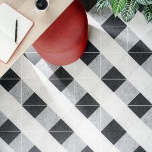 Floor Tiles | 1 sq. ft. Art Geo Terrazzo Deco Charcoal Gray 8×8 Matte Porcelain Tile: Pattern 2 Deco Charcoal Bathroom Bathroom