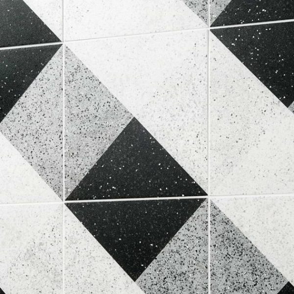 Floor Tiles | 1 sq. ft. Art Geo Terrazzo Deco Charcoal Gray 8×8 Matte Porcelain Tile: Pattern 2 Deco Charcoal Bathroom Bathroom