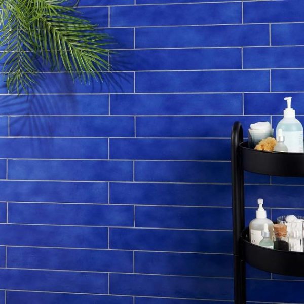 Floor Tiles | 1 sq. ft. Cavallo Poseidon Blue 3×18 Glossy Porcelain Subway Tile Poseidon Bathroom Bathroom