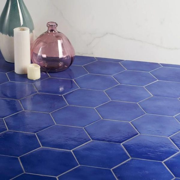 Floor Tiles | 1 sq. ft. Cavallo Poseidon Blue 7″ Hexagon Glossy Porcelain Tile Poseidon Bathroom Bathroom