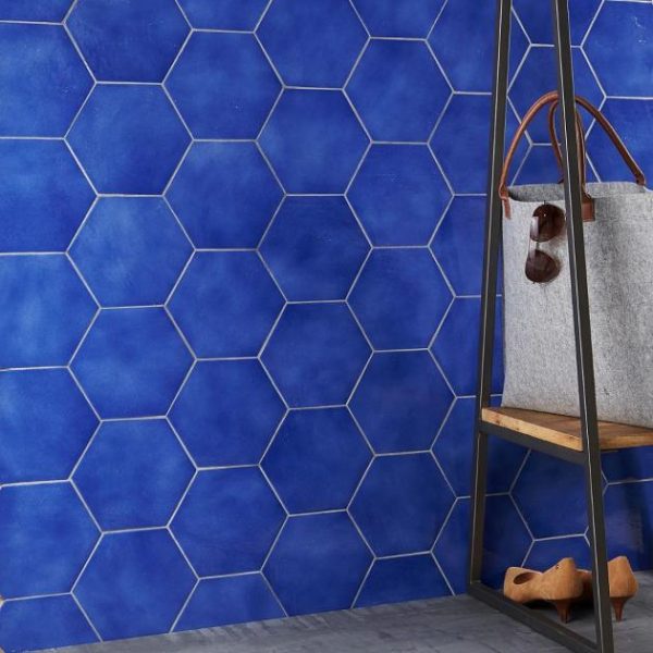 Floor Tiles | 1 sq. ft. Cavallo Poseidon Blue 7″ Hexagon Glossy Porcelain Tile Poseidon Bathroom Bathroom