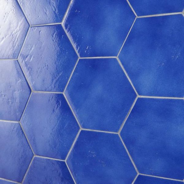 Floor Tiles | 1 sq. ft. Cavallo Poseidon Blue 7″ Hexagon Glossy Porcelain Tile Poseidon Bathroom Bathroom