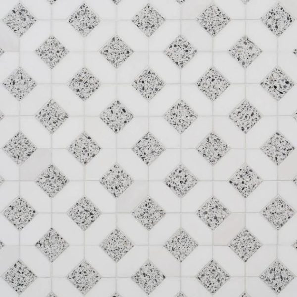 Floor Tiles | 1 sq. ft. Cleopatra Diamond Truffle White Terrazzo and Bianco White Marble Polished Mosaic Tile Truffle White Backsplash & Kitchen Backsplash & Kitchen