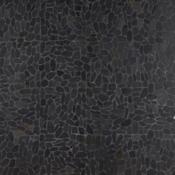 Floor Tiles | 1 sq. ft. Cobblestone Black Sliced Pebble Honed Mosaic Tile Black Sliced Bathroom Bathroom