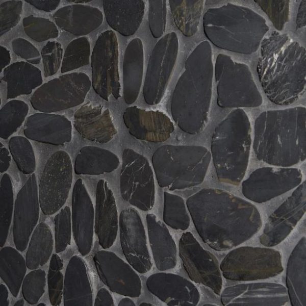 Floor Tiles | 1 sq. ft. Cobblestone Black Sliced Pebble Honed Mosaic Tile Black Sliced Bathroom Bathroom