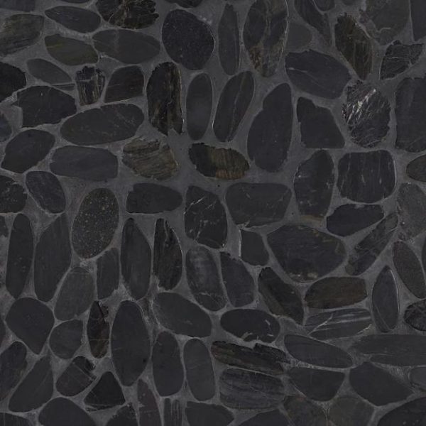 Floor Tiles | 1 sq. ft. Cobblestone Black Sliced Pebble Honed Mosaic Tile Black Sliced Bathroom Bathroom