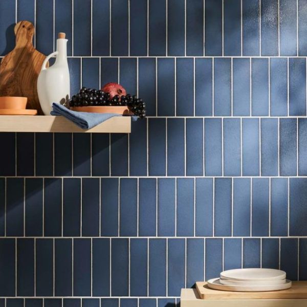 Floor Tiles | 1 sq. ft. Color One Steel Blue 2×8 Glossy Lava Stone Tile Steel Blue Backsplash & Kitchen Backsplash & Kitchen