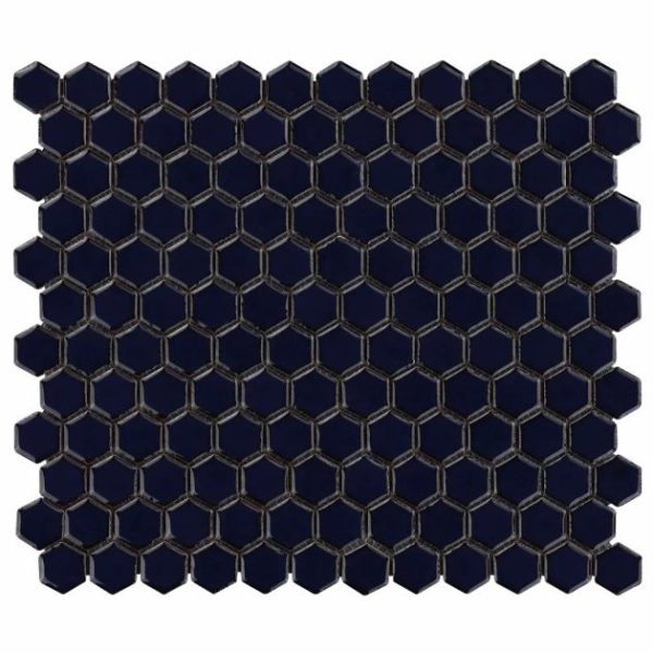 Floor Tiles | 1 sq. ft. Eden Royal Blue Rimmed 1″ Hexagon Polished Porcelain Mosaic Royal Blue Bathroom Bathroom