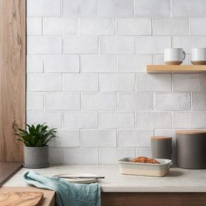 Floor Tiles | 1 sq. ft. Emery White 4×8 Handmade Crackled Glossy Terracotta Subway Tile White Backsplash & Kitchen Backsplash & Kitchen