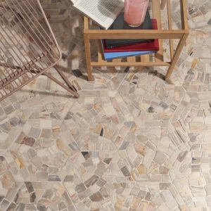 Floor Tiles | 1 sq. ft. Fossil 10″ Hexagon Petrified Stone Mosaic Hexagon Bathroom Bathroom