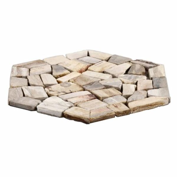 Floor Tiles | 1 sq. ft. Fossil 10″ Hexagon Petrified Stone Mosaic Hexagon Bathroom Bathroom