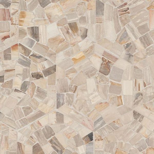 Floor Tiles | 1 sq. ft. Fossil 10″ Hexagon Petrified Stone Mosaic Hexagon Bathroom Bathroom