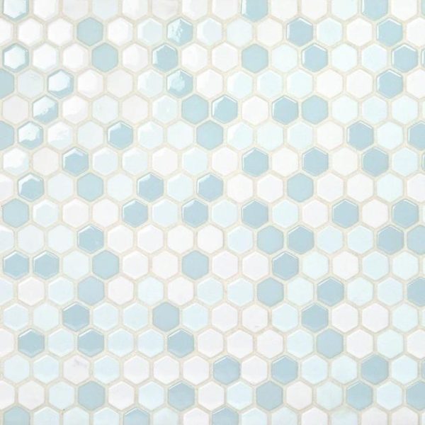 Floor Tiles | 1 sq. ft. Halcyon Ice Rink 1″ Hexagon Blue Polished Glass Mosaic Tile Bathroom Bathroom