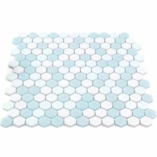 Floor Tiles | 1 sq. ft. Halcyon Ice Rink 1″ Hexagon Blue Polished Glass Mosaic Tile Bathroom Bathroom