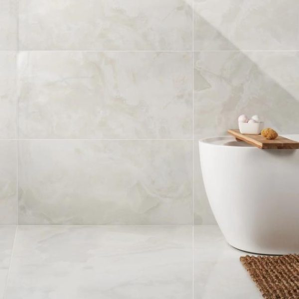 Floor Tiles | 1 sq. ft. Jewel Onyx White 24×48 Polished Porcelain Tile White Bathroom Bathroom