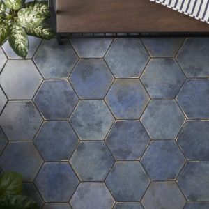 Floor Tiles | 1 sq. ft. Kalay Blue 9″ Hexagon Polished Porcelain Tile Blue Bathroom Bathroom