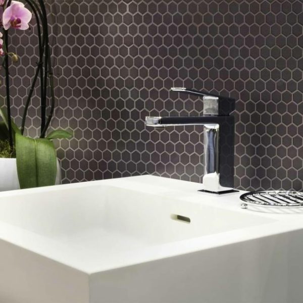 Floor Tiles | 1 sq. ft. Level Black 1″ Hexagon Matte Porcelain Tile Black Hexagon Bathroom Bathroom