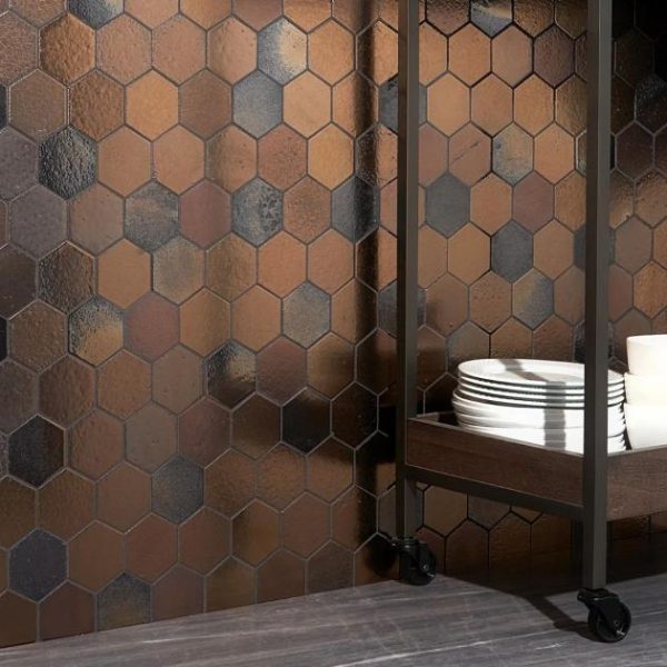 Floor Tiles | 1 sq. ft. Magma Hexagon Bronze 3″ Polished Lava Stone Mosaic Tile Hexagon Backsplash & Kitchen Backsplash & Kitchen