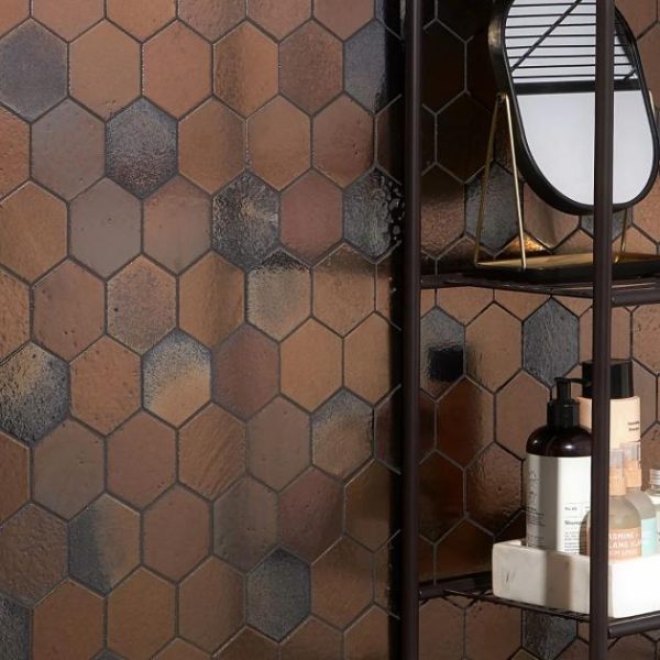 Floor Tiles | 1 sq. ft. Magma Hexagon Bronze 3″ Polished Lava Stone Mosaic Tile Hexagon Backsplash & Kitchen Backsplash & Kitchen