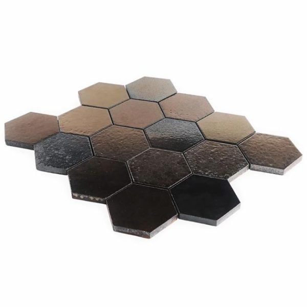 Floor Tiles | 1 sq. ft. Magma Hexagon Bronze 3″ Polished Lava Stone Mosaic Tile Hexagon Backsplash & Kitchen Backsplash & Kitchen