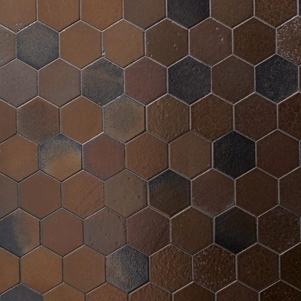 Floor Tiles | 1 sq. ft. Magma Hexagon Bronze 3″ Polished Lava Stone Mosaic Tile Hexagon Backsplash & Kitchen Backsplash & Kitchen