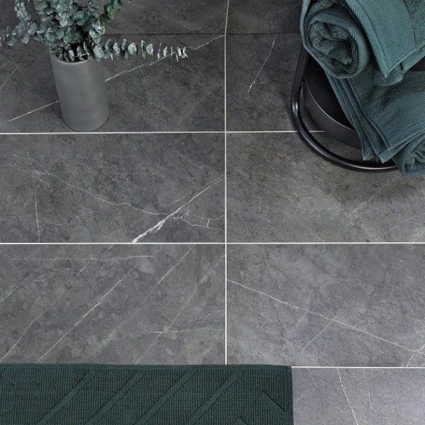 Floor Tiles | 1 sq. ft. Marble Tech Amani Gray 12×24 Matte Porcelain Tile Dark Gray Matte Bathroom Bathroom