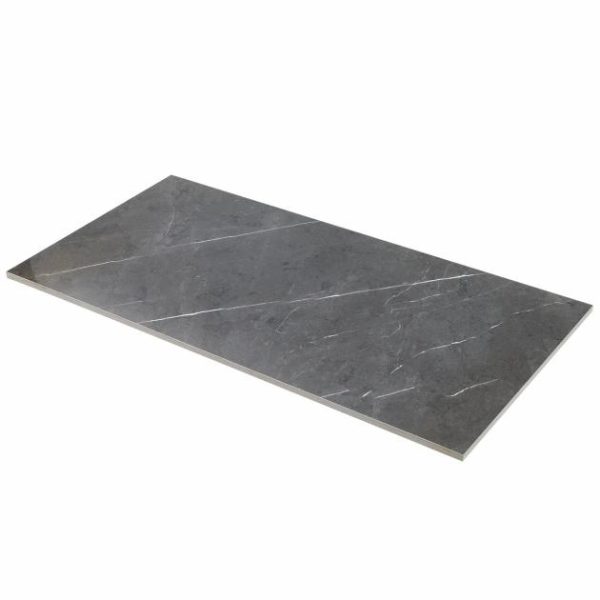 Floor Tiles | 1 sq. ft. Marble Tech Amani Gray 12×24 Polished Porcelain Tile Dark Gray Polished Bathroom Bathroom