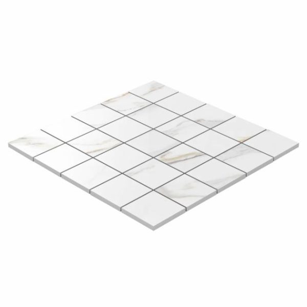 Floor Tiles | 1 sq. ft. Minera Aurora Gold 2×2 Marble Look Matte Mosaic Tile Aurora Gold Bathroom Aurora Gold