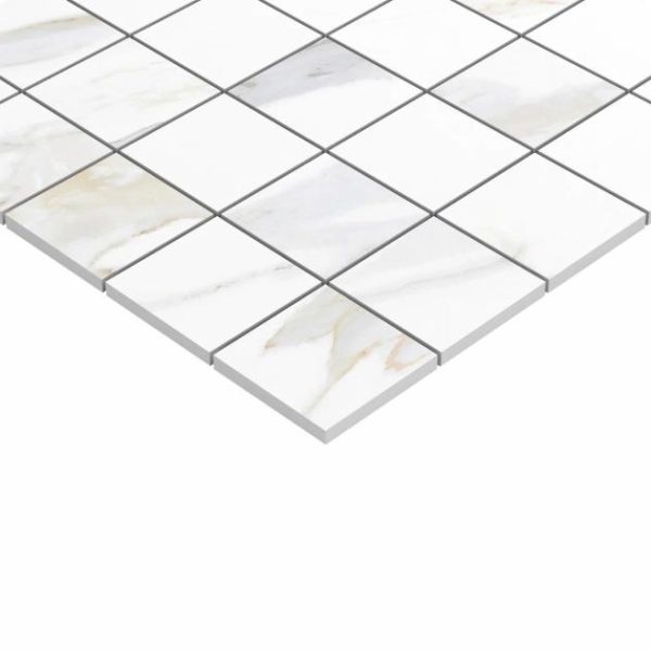 Floor Tiles | 1 sq. ft. Minera Aurora Gold 2×2 Marble Look Matte Mosaic Tile Aurora Gold Bathroom Aurora Gold