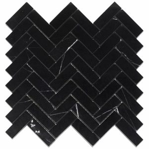 Floor Tiles | 1 sq. ft. Nero Marquina 1×3 Herringbone Polished Marble Mosaic Tile 1X3 Backsplash & Kitchen 1X3