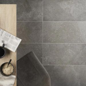 Floor Tiles | 1 sq. ft. New Rock Fossil Dark Gray 12×24 Limestone Look Matte Porcelain Tile Dark Gray Bathroom Bathroom