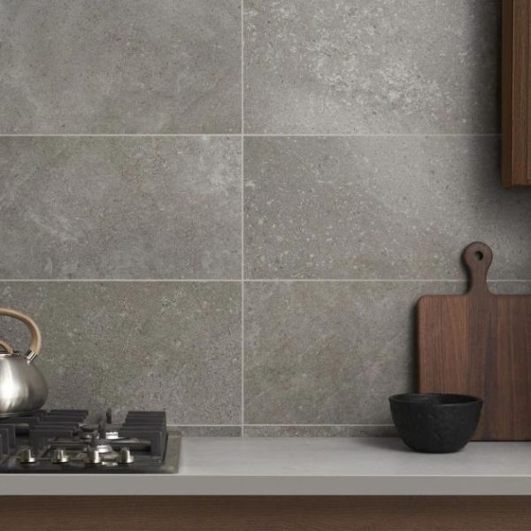 Floor Tiles | 1 sq. ft. New Rock Fossil Dark Gray 12×24 Limestone Look Matte Porcelain Tile Dark Gray Bathroom Bathroom