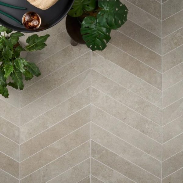 Floor Tiles | 1 sq. ft. New Rock Tortora Beige 4×21 Chevron Limestone Look Matte Porcelain Tile Beige Chevron Bathroom Bathroom