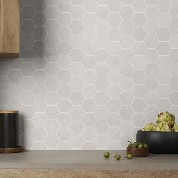 Floor Tiles | 1 sq. ft. New Rock Perla White 3″ Hex Limestone Look Matte Porcelain Mosaic Tile White Hex Backsplash & Kitchen Backsplash & Kitchen