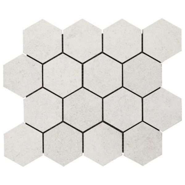 Floor Tiles | 1 sq. ft. New Rock Perla White 3″ Hex Limestone Look Matte Porcelain Mosaic Tile White Hex Backsplash & Kitchen Backsplash & Kitchen