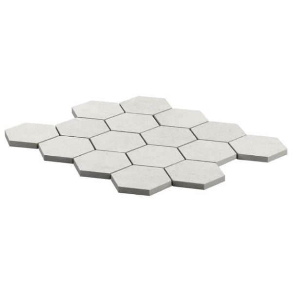 Floor Tiles | 1 sq. ft. New Rock Perla White 3″ Hex Limestone Look Matte Porcelain Mosaic Tile White Hex Backsplash & Kitchen Backsplash & Kitchen