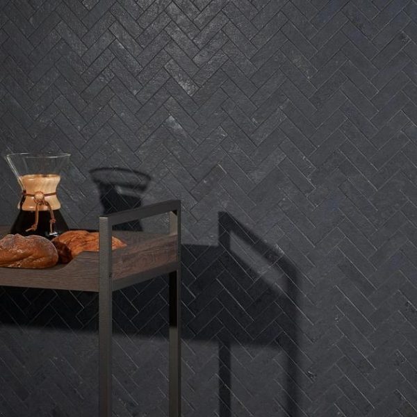 Floor Tiles | 1 sq. ft. Portrait Black Gold 1×4 Herringbone Matte Porcelain Mosaic Tile Black Backsplash & Kitchen Backsplash & Kitchen