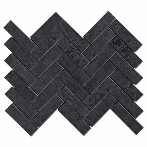 Floor Tiles | 1 sq. ft. Portrait Black Gold 1×4 Herringbone Matte Porcelain Mosaic Tile Black Backsplash & Kitchen Backsplash & Kitchen