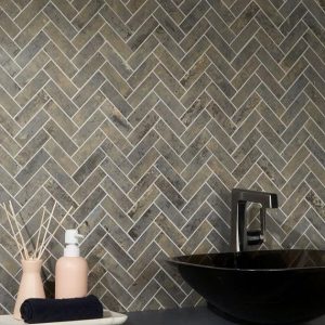 Floor Tiles | 1 sq. ft. Portrait Sage Gray 1×4 Herringbone Matte Porcelain Mosaic Tile Sage Backsplash & Kitchen Backsplash & Kitchen