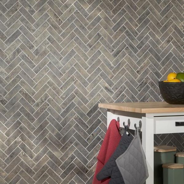 Floor Tiles | 1 sq. ft. Portrait Sage Gray 1×4 Herringbone Matte Porcelain Mosaic Tile Sage Backsplash & Kitchen Backsplash & Kitchen